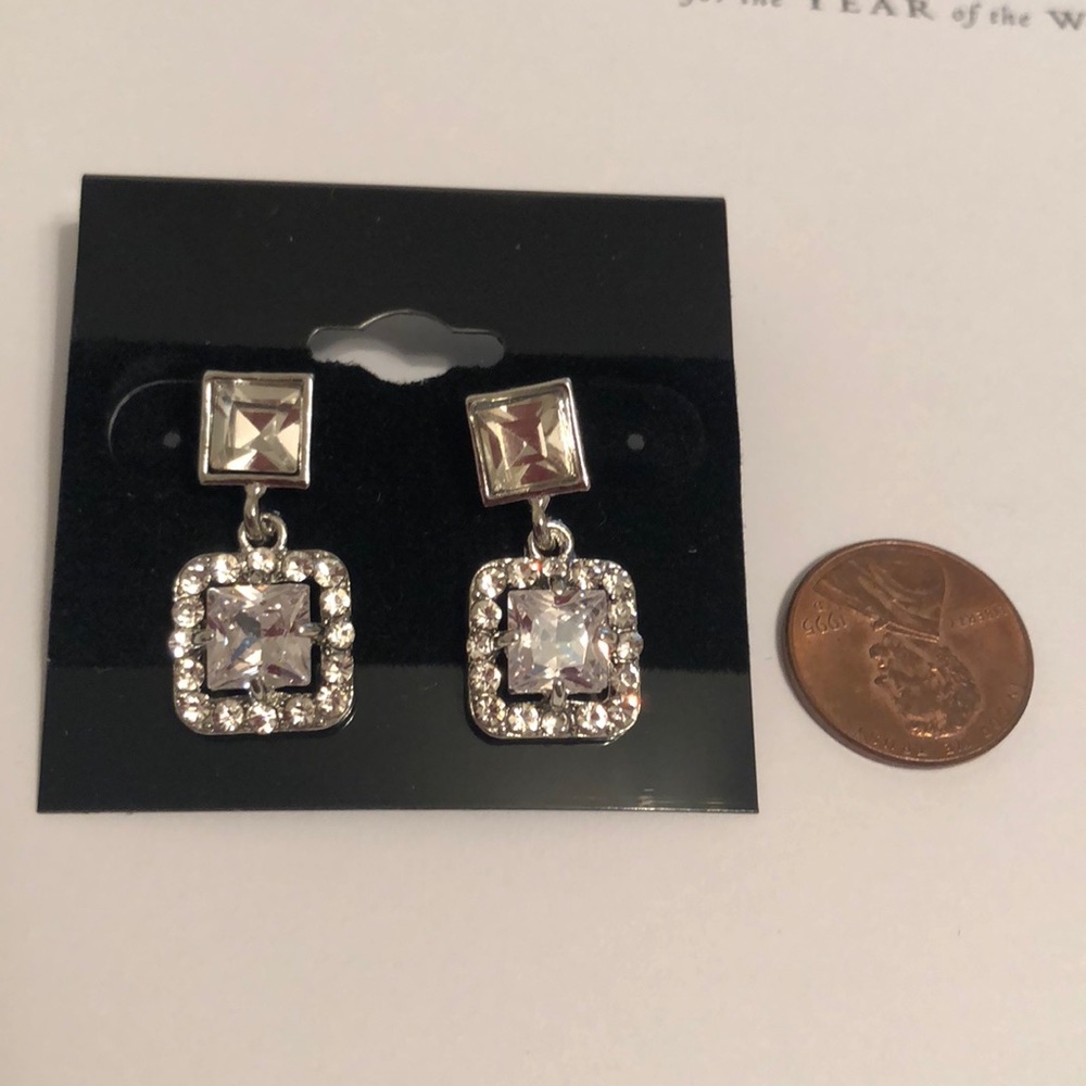 Dazzling square cubic zirconia drop earrings - Picture 2 of 2
